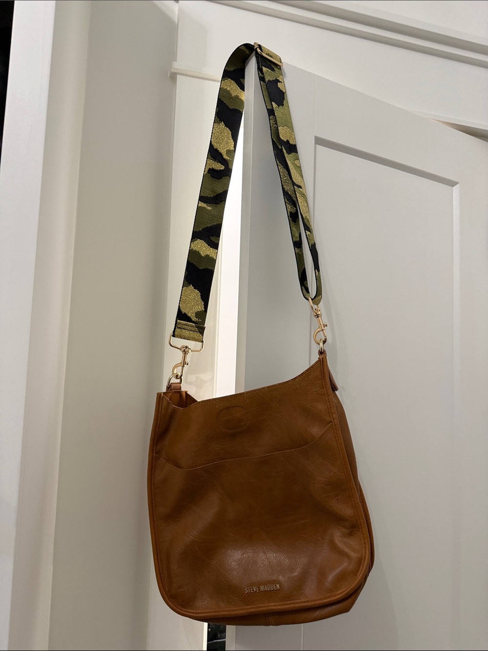 Steve Madden Brown Leather Shoulder Bag with Camouflage Strap